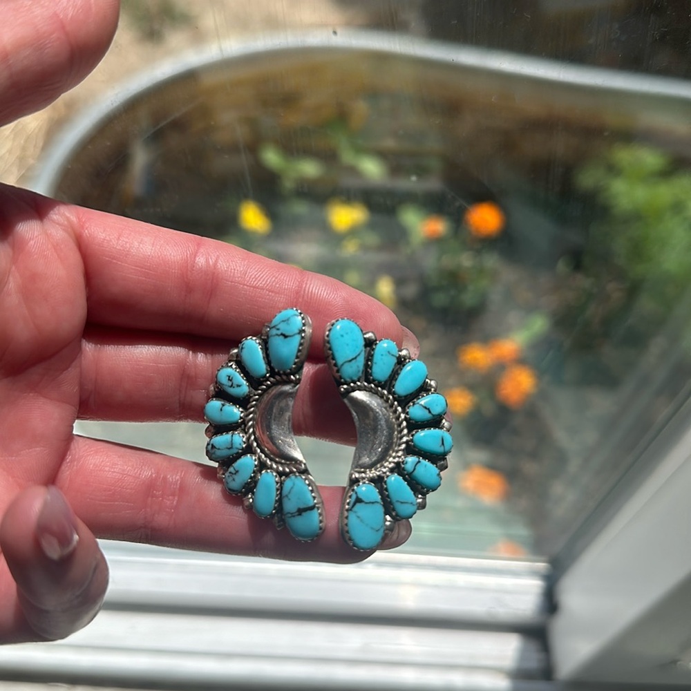 Authentic Turquoise half cluster earrings